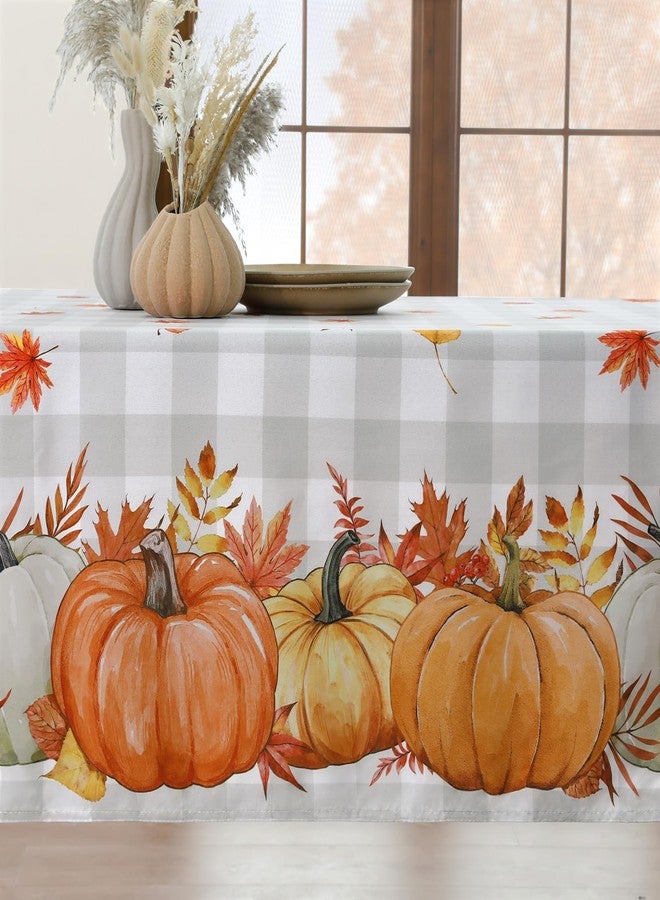 Softalker Fall Tablecloth Rectangle 60x102 Inch, Thanksgiving Autumn Harvest Pumpkin Buffalo Plaid Decoration Table Cloth, Stain Resistant Table Cover for Party/Dining/Holiday, Grey Checkered - Image 3